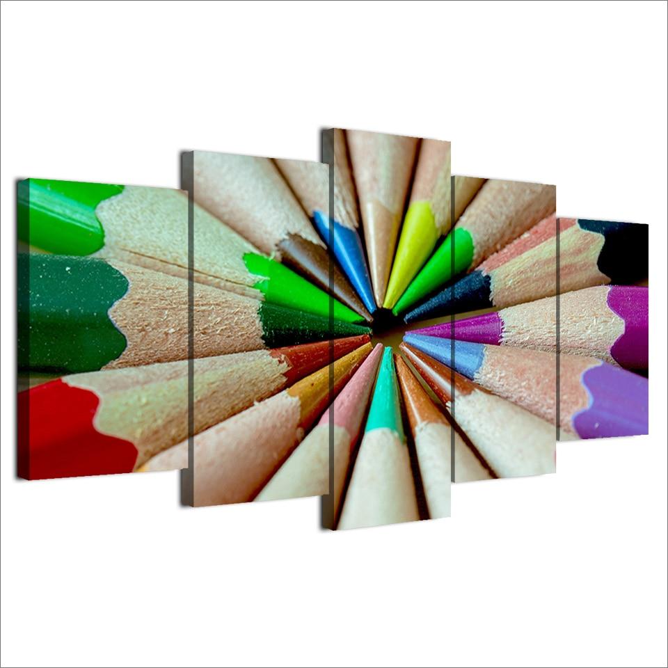 colour sharp pencil abstract 5 panel canvas art wall decor 6732