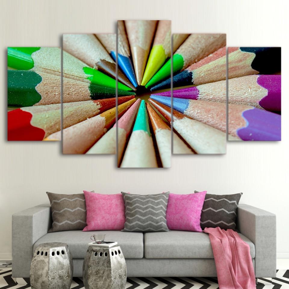 colour sharp pencil abstract 5 panel canvas art wall decor 7019