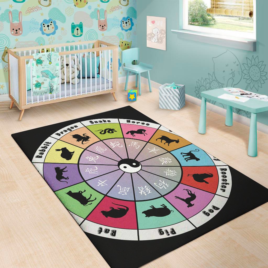 colourful chinese zodiac wheel print area rug floor decor 3710