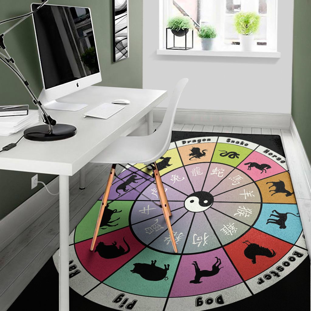 colourful chinese zodiac wheel print area rug floor decor 6864