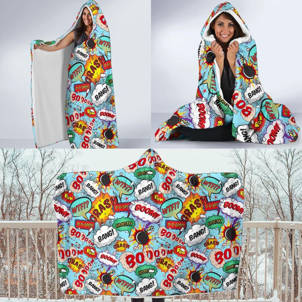 Comic Book Strip Pattern Print Hooded Blanket Cloak Blanket comic book strip pattern print hooded blanket cloak blanket 2501