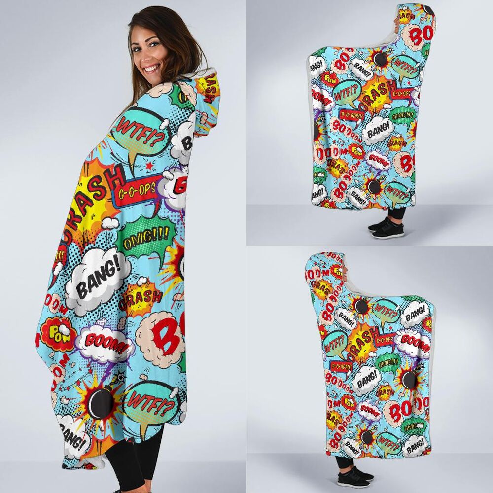 Comic Book Strip Pattern Print Hooded Blanket Cloak Blanket comic book strip pattern print hooded blanket cloak blanket 3260