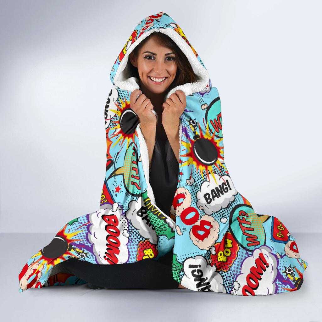 Comic Book Strip Pattern Print Hooded Blanket Cloak Blanket comic book strip pattern print hooded blanket cloak blanket 3349
