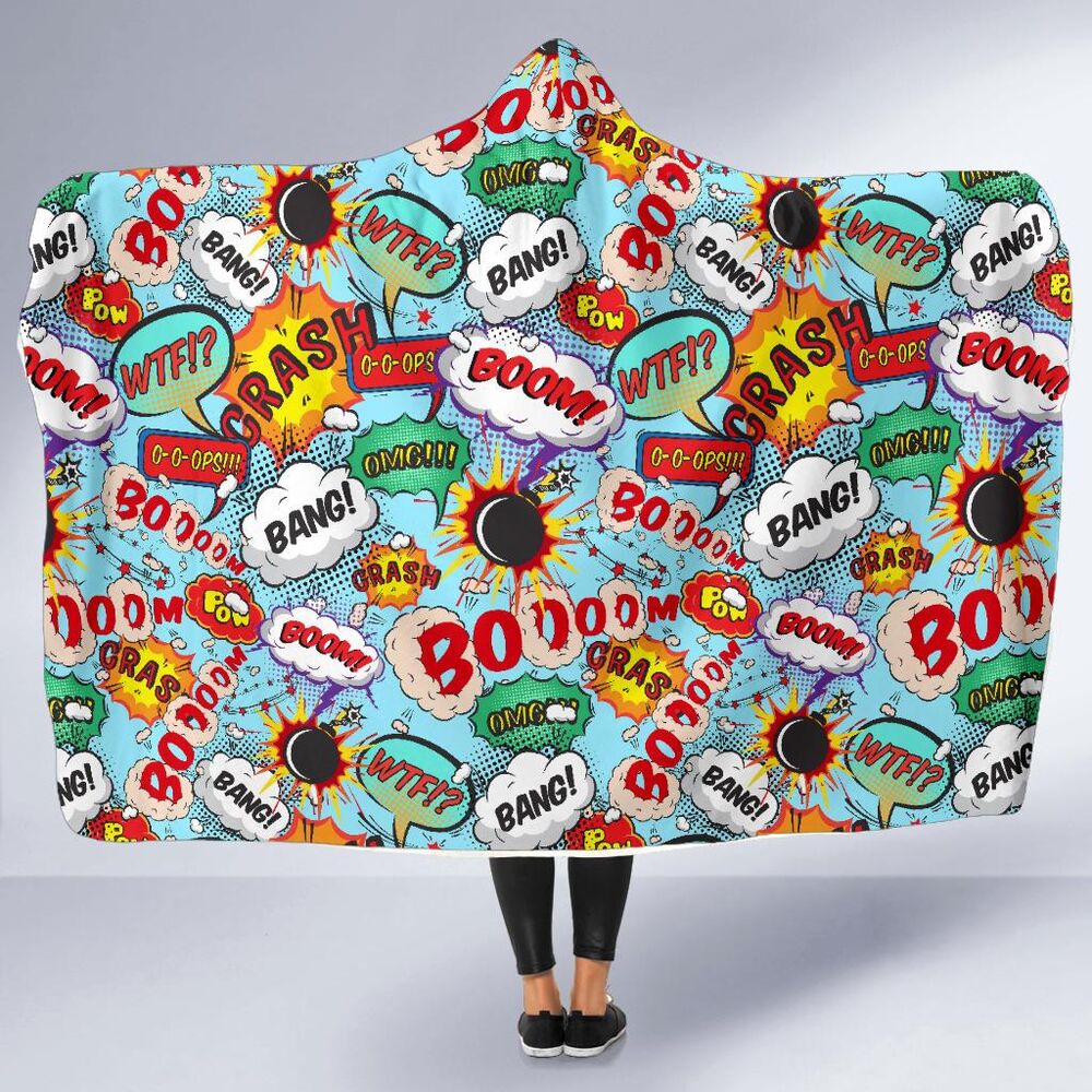 Comic Book Strip Pattern Print Hooded Blanket Cloak Blanket comic book strip pattern print hooded blanket cloak blanket 6669