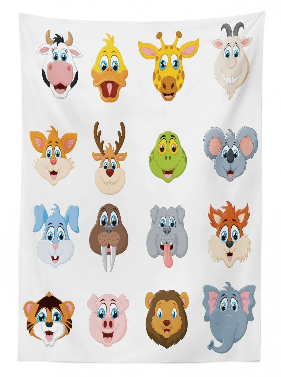 Comic Koala Fox Faces 3D Printed Tablecloth Table Decor