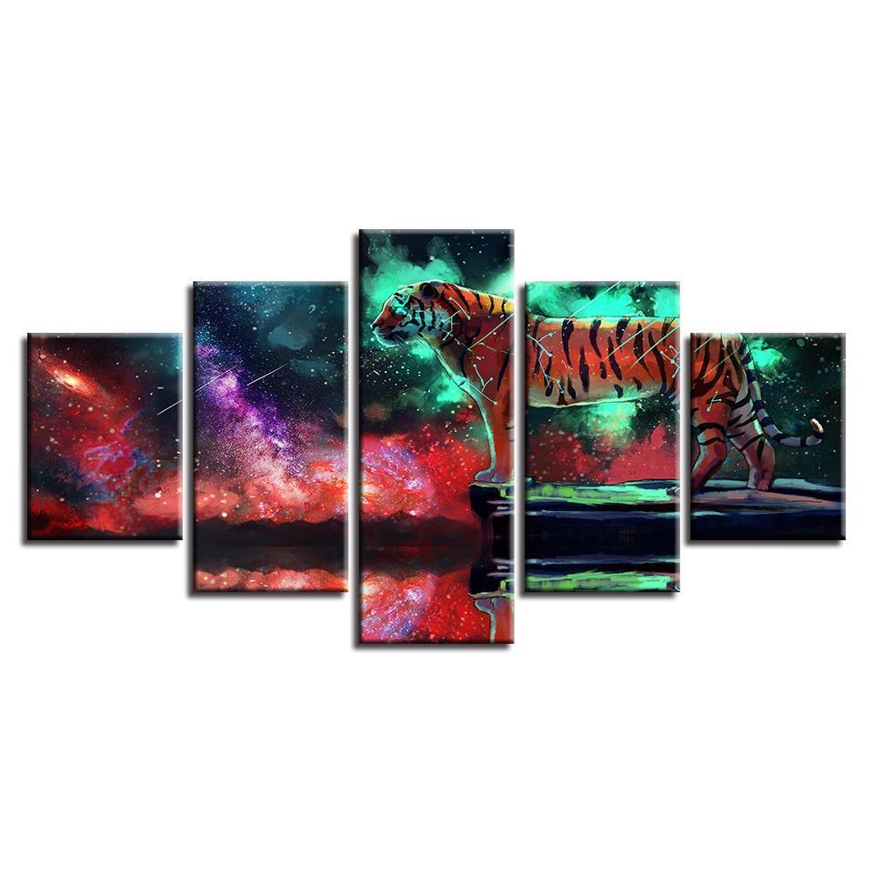 constellation tiger abstract starry nebula animal 5 panel canvas art wall decor 1435