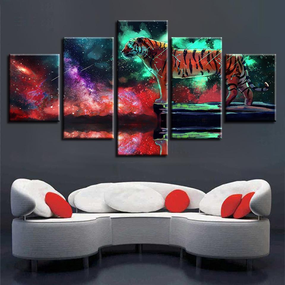 constellation tiger abstract starry nebula animal 5 panel canvas art wall decor 4450