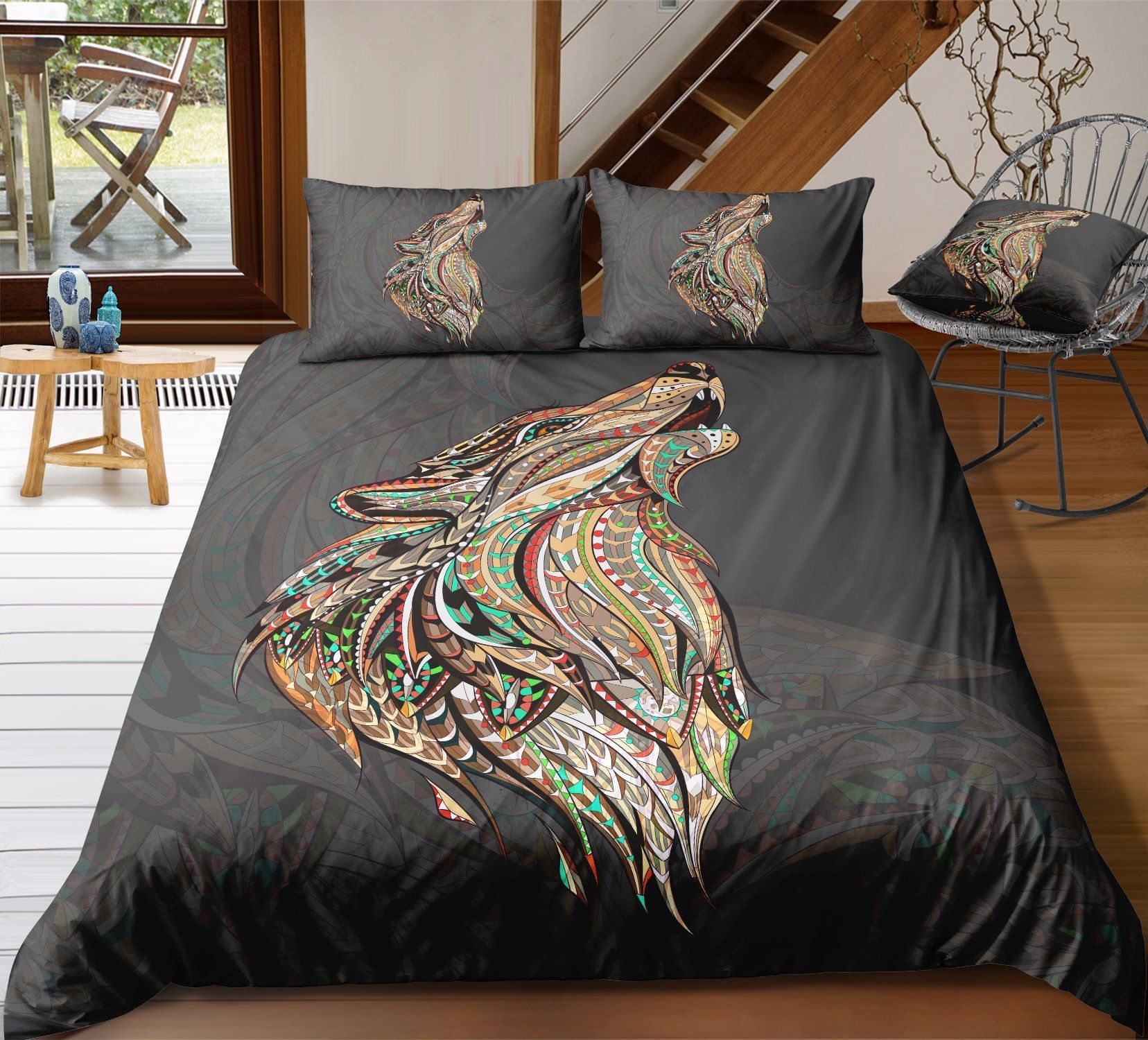 cool black wolf printed bedding set bedroom decor 3480