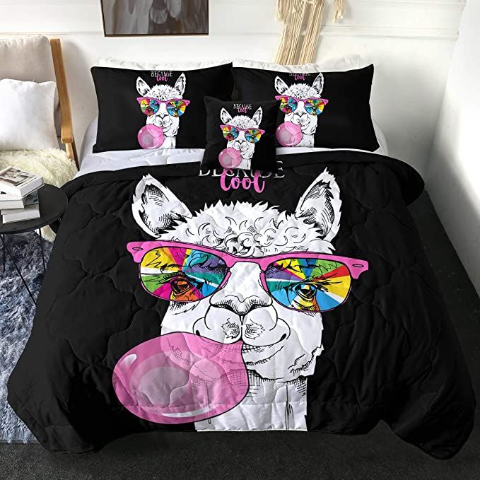 Cool Llama With Colorful Sunglasses Duvet Cover Bedding Set cool llama with colorful sunglasses duvet cover bedding set 3872