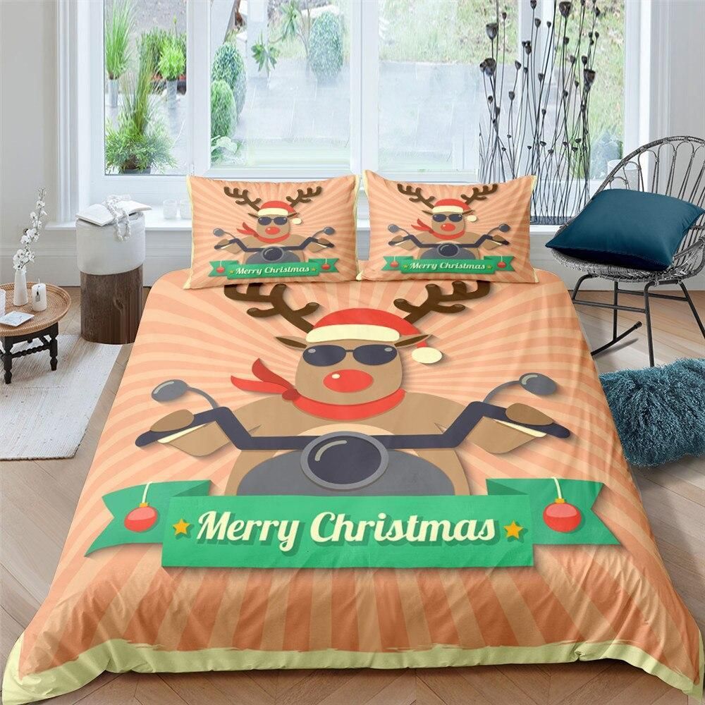 cool rudolf merry christmas orange stripes duvet cover bedding set 5683