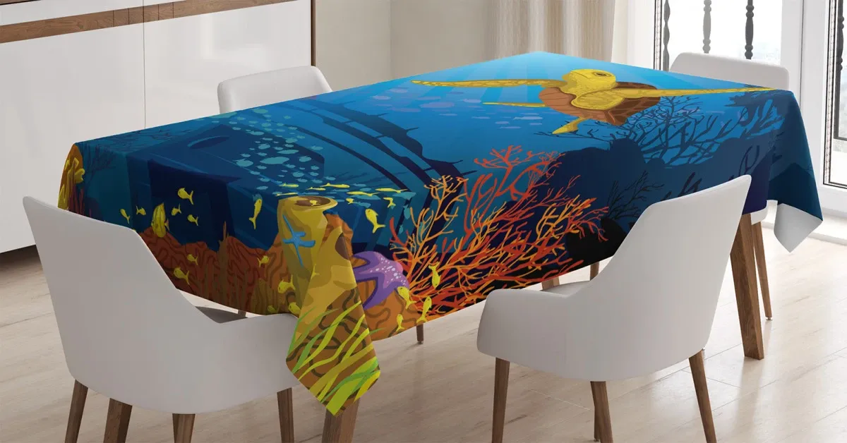 coral reef fish turtle 3d printed tablecloth table decor 1190
