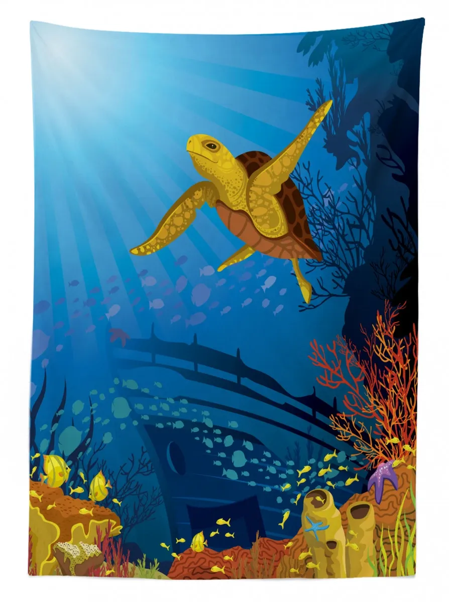 coral reef fish turtle 3d printed tablecloth table decor 6334