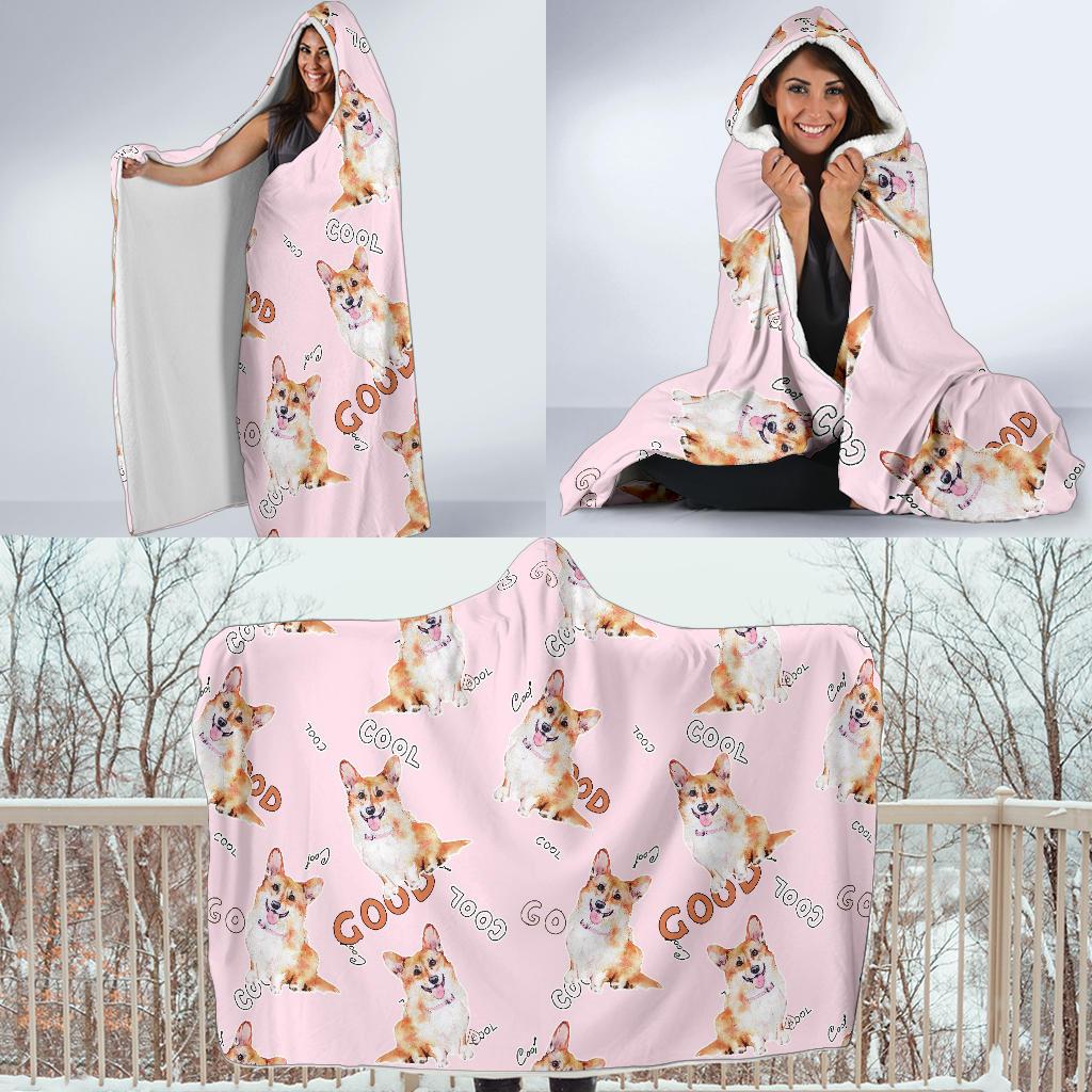 corgi pink pastel pattern print hooded blanket cloak blanket 1421