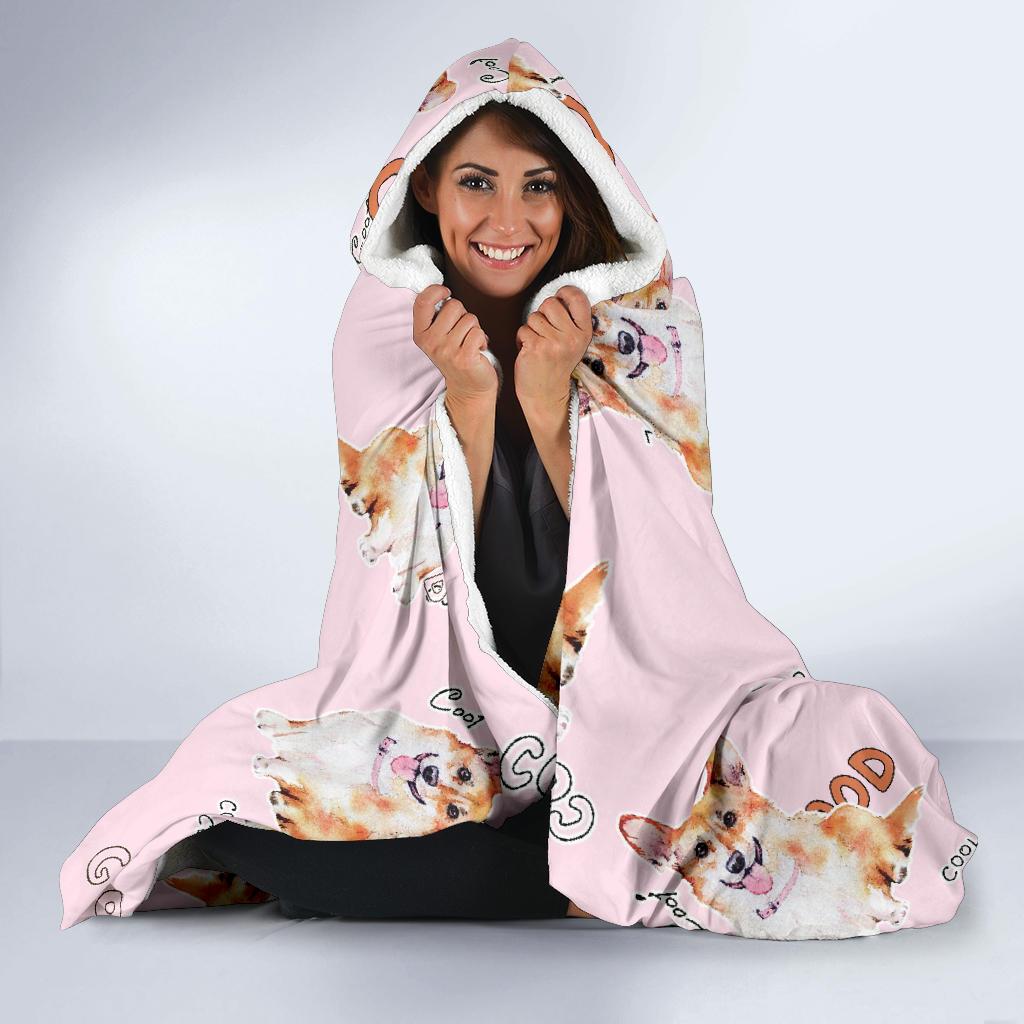 corgi pink pastel pattern print hooded blanket cloak blanket 4166