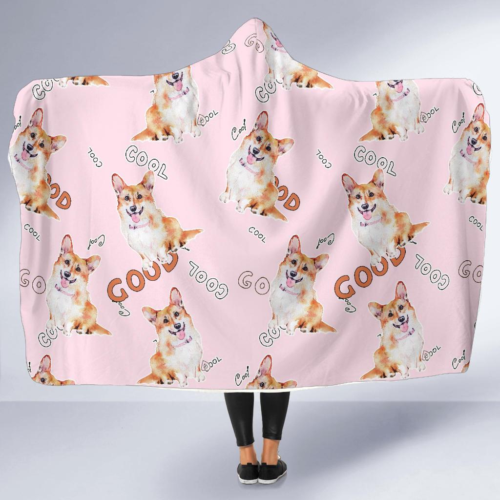 corgi pink pastel pattern print hooded blanket cloak blanket 4929