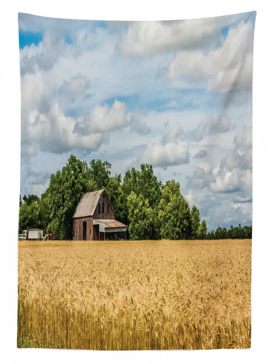 cottage in a wheat field 3d printed tablecloth table decor 3501