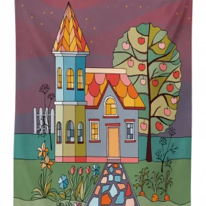 country house with a garden 3d printed tablecloth table decor 3159