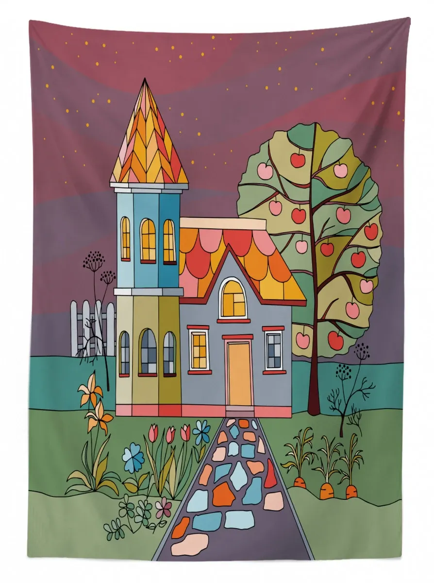 country house with a garden 3d printed tablecloth table decor 3159