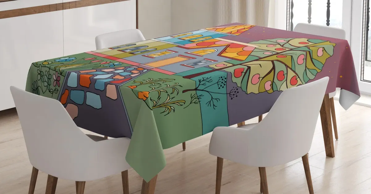 country house with a garden 3d printed tablecloth table decor 7336