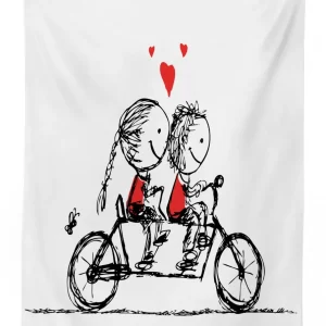couple cycling together 3d printed tablecloth table decor 7823