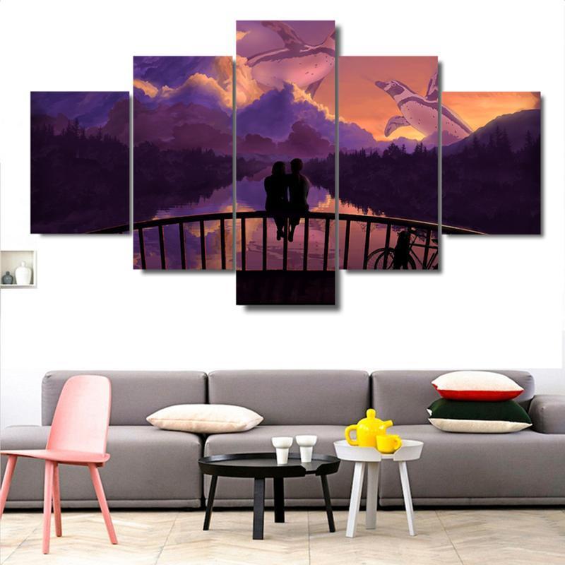 Couple Watching Fantasy Clouds Romantic - Abstract Nature 5 Panel Canvas Art Wall Decor couple watching fantasy clouds romantic abstract nature 5 panel canvas art wall decor 1203