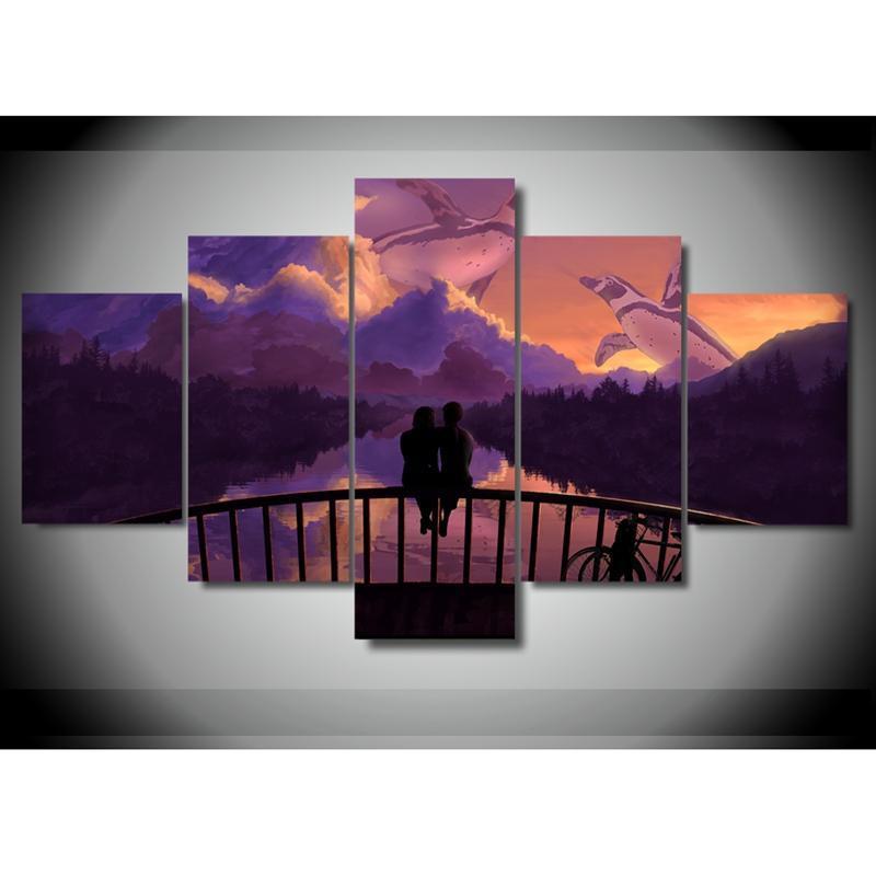 Couple Watching Fantasy Clouds Romantic - Abstract Nature 5 Panel Canvas Art Wall Decor couple watching fantasy clouds romantic abstract nature 5 panel canvas art wall decor 4478