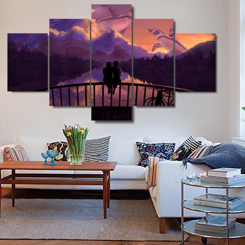 Couple Watching Fantasy Clouds Romantic - Abstract Nature 5 Panel Canvas Art Wall Decor couple watching fantasy clouds romantic abstract nature 5 panel canvas art wall decor 5853