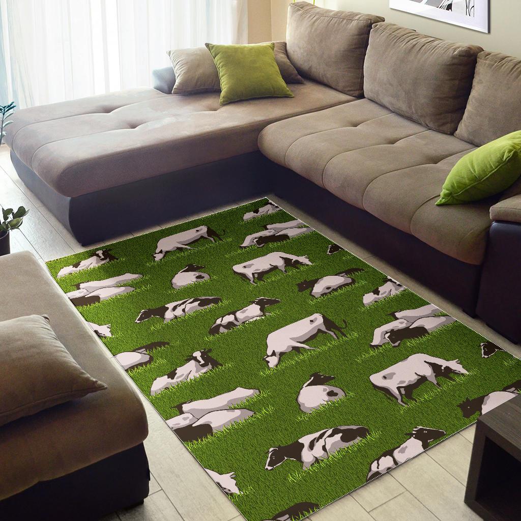 cow on green grass pattern print area rug floor decor 2645