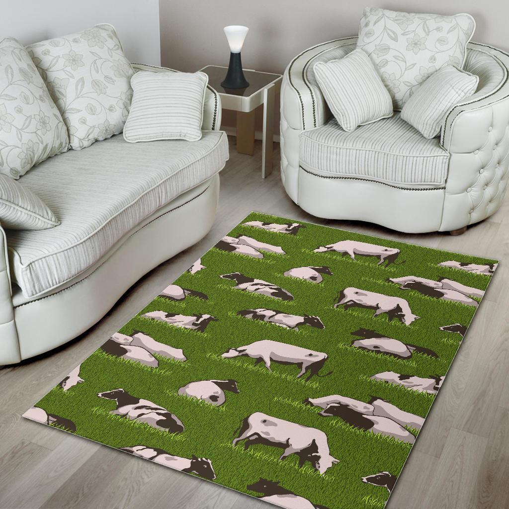 cow on green grass pattern print area rug floor decor 4406