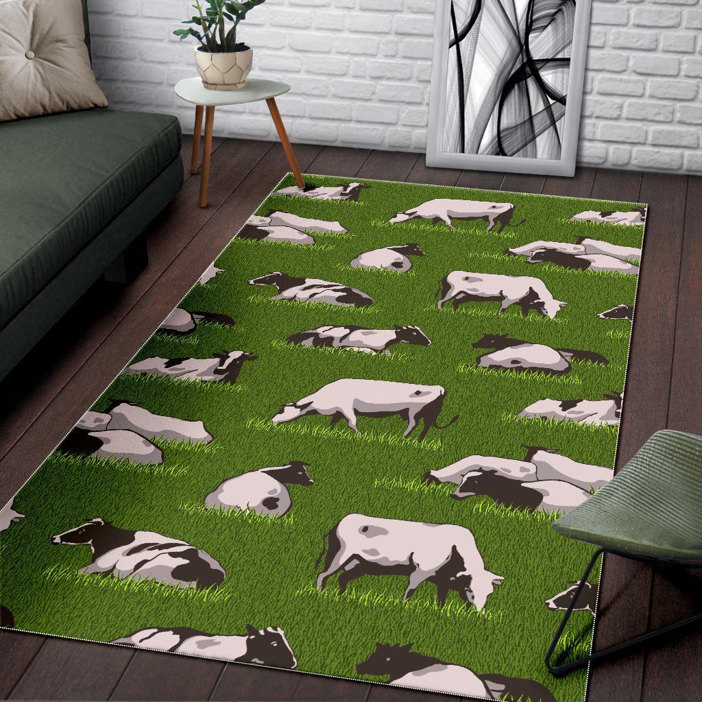 cow on green grass pattern print area rug floor decor 5929