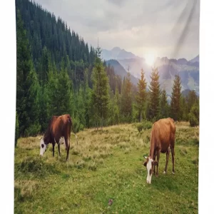 cows grazing in meadow 3d printed tablecloth table decor 5304