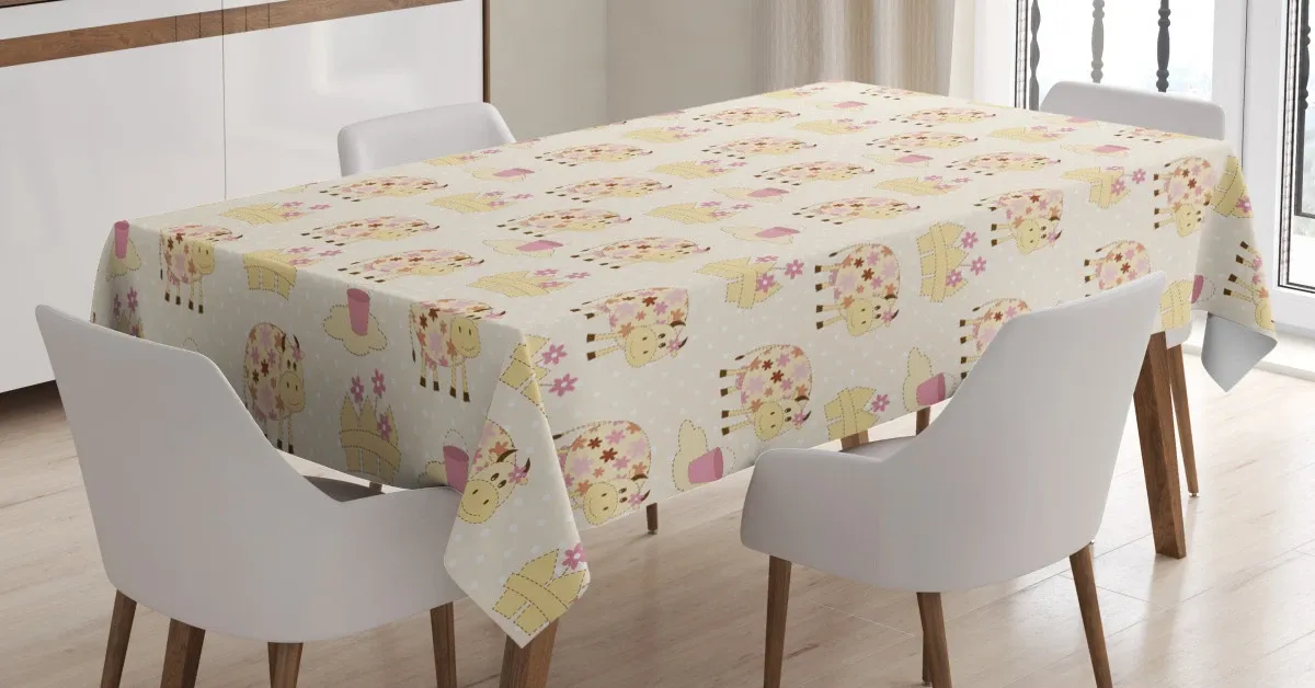 cows with flowers farm 3d printed tablecloth table decor 3543
