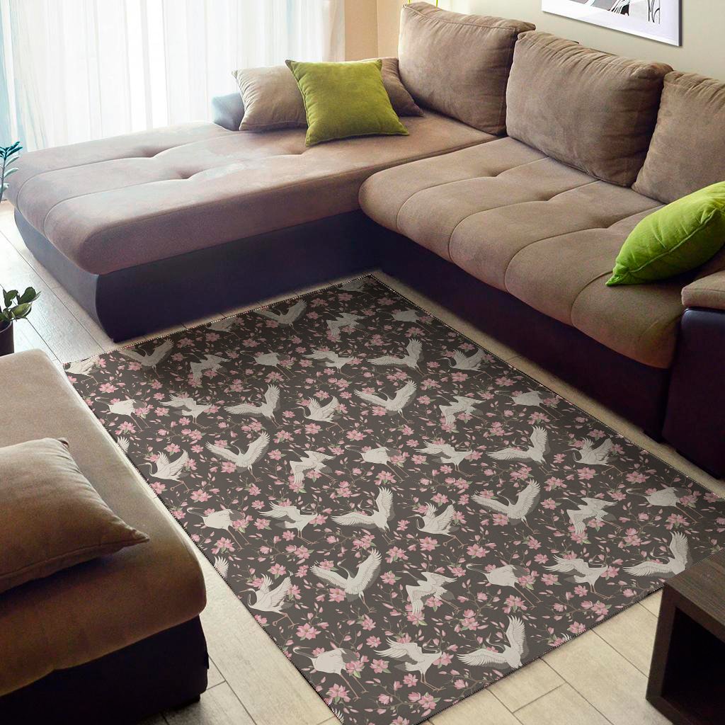 crane bird and flower pattern print area rug floor decor 2428