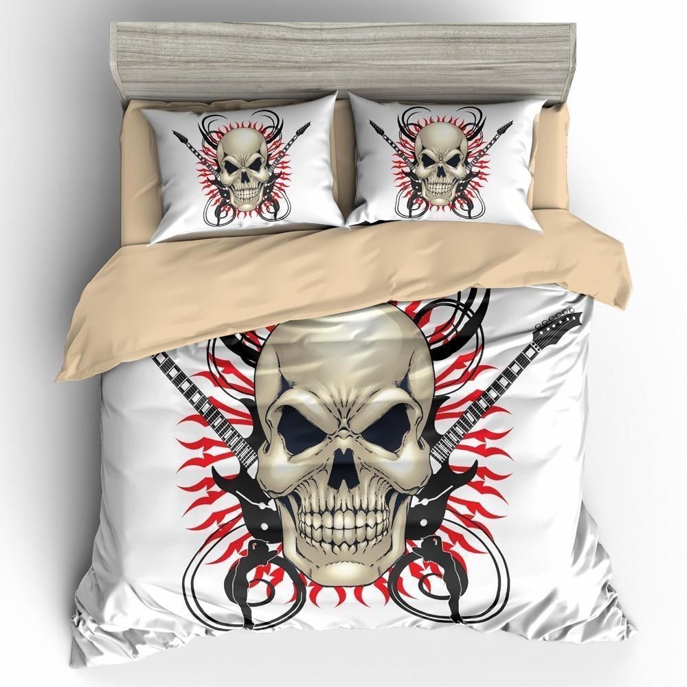 crossed guitars 3d skull printed bedding set bedroom decor 6704