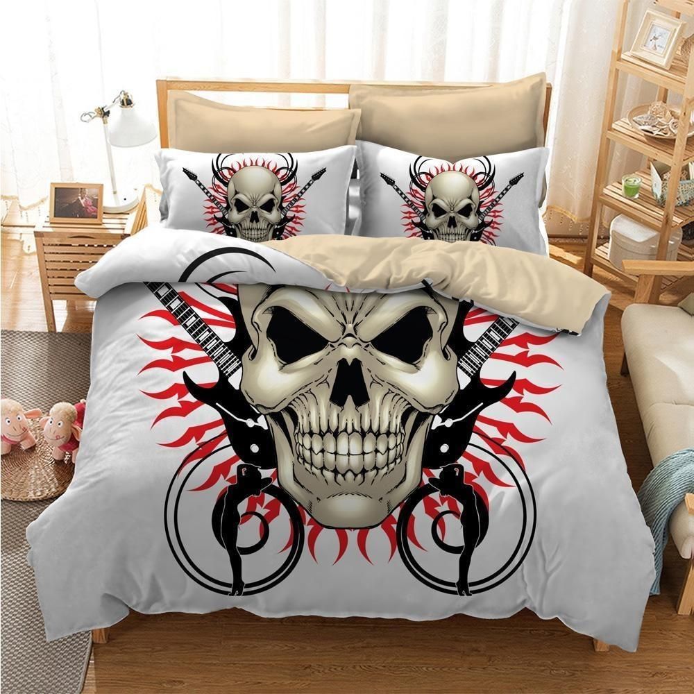 crossed guitars 3d skull printed bedding set bedroom decor 6847