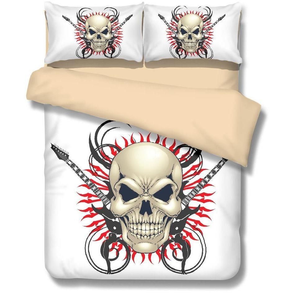 crossed guitars 3d skull printed bedding set bedroom decor 7437