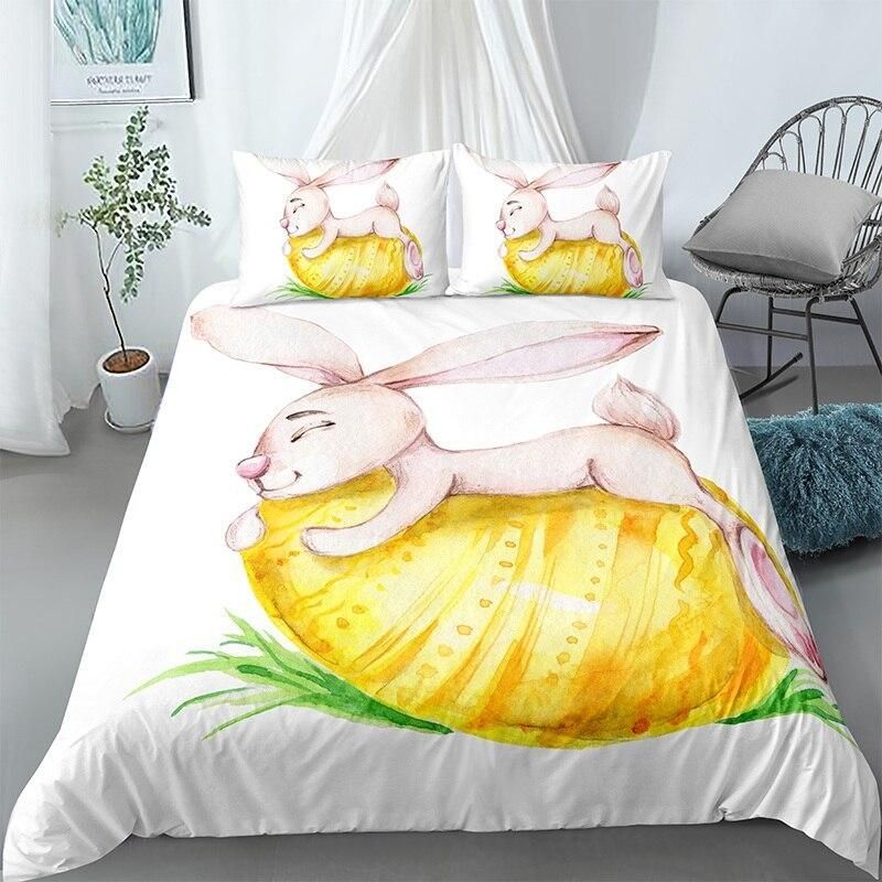 Cuddling Rabbit White Background Duvet Cover Bedding Set cuddling rabbit white background duvet cover bedding set 7884