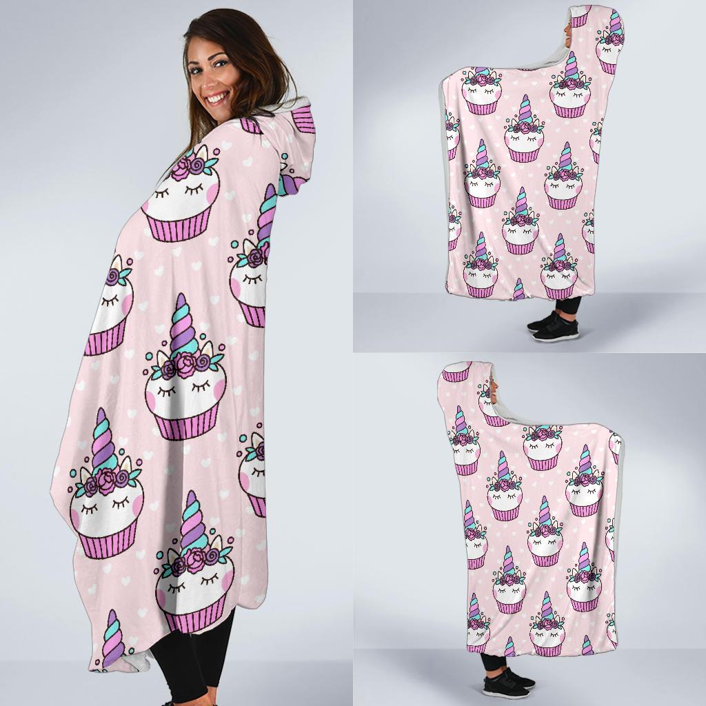 Cupcake Unicorn Pattern Print Hooded Blanket Cloak Blanket cupcake unicorn pattern print hooded blanket cloak blanket 4676