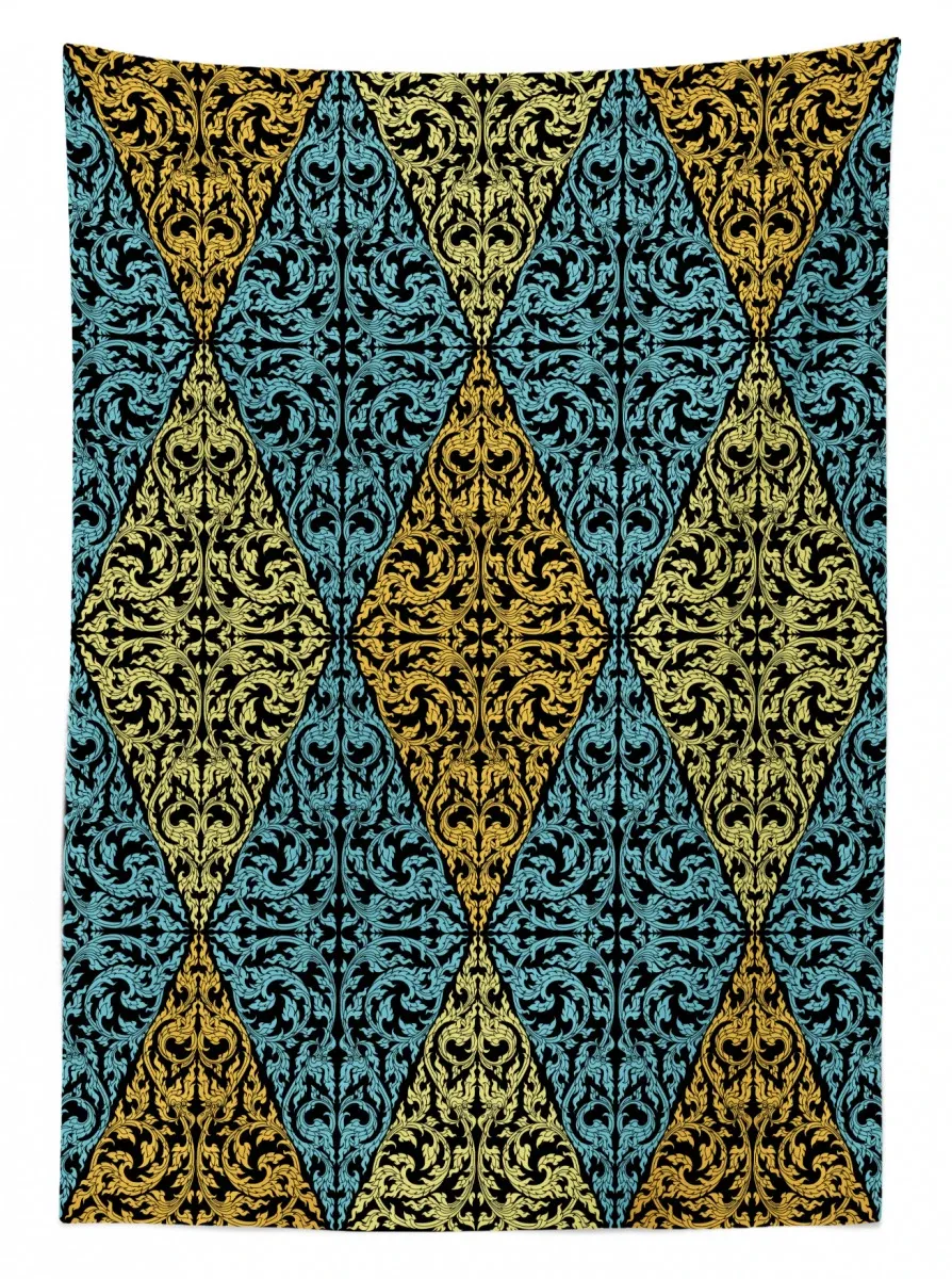 curlicue rococo ornament rhombs 3d printed tablecloth table decor 1276