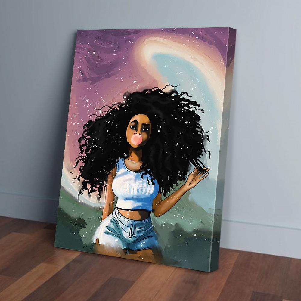 curly hairstyle bubble black women vertical canvas prints wall art decor 5415