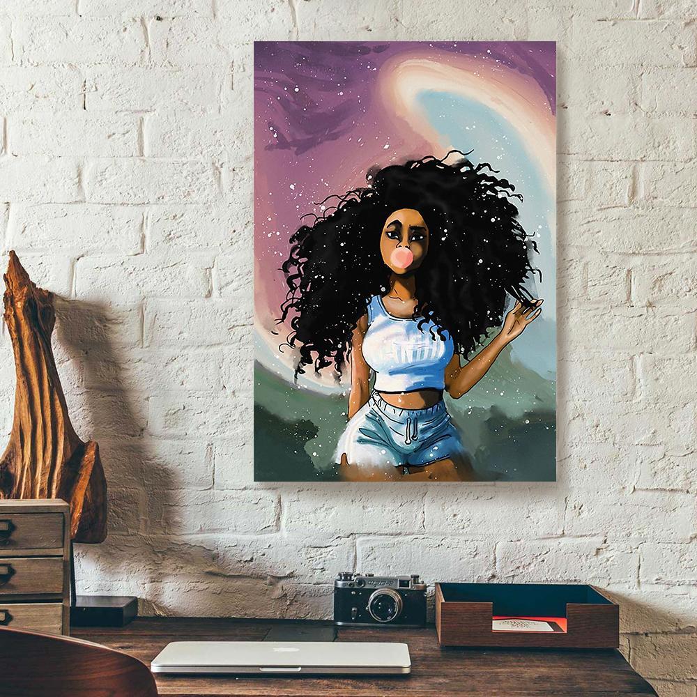 curly hairstyle bubble black women vertical canvas prints wall art decor 8651