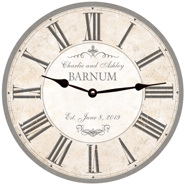 custom name decoration gift wall clock charlie and ashley barnum 4344