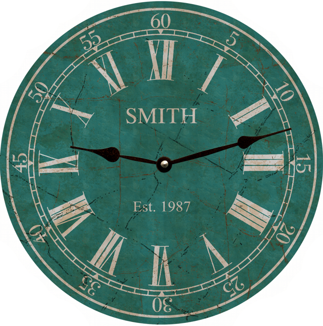 custom name wall clock decoration gift smith est 1987 teal background 4100