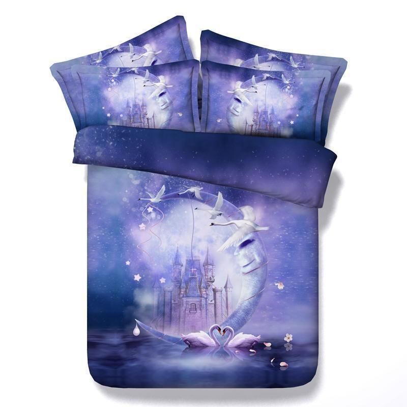 customize hd printed swan and castle bedding set bedroom decor 5958