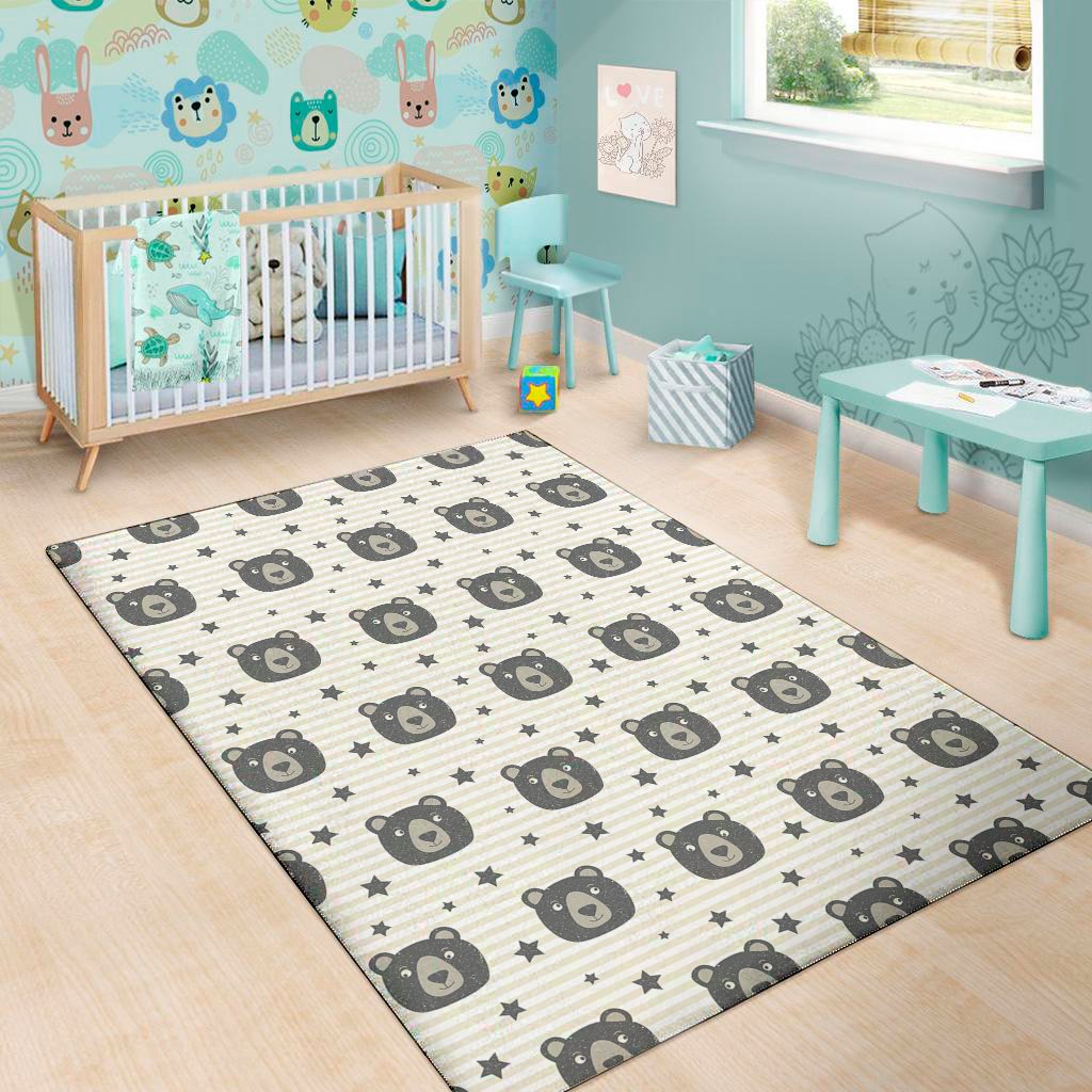 cute black bear pattern print area rug floor decor 5948