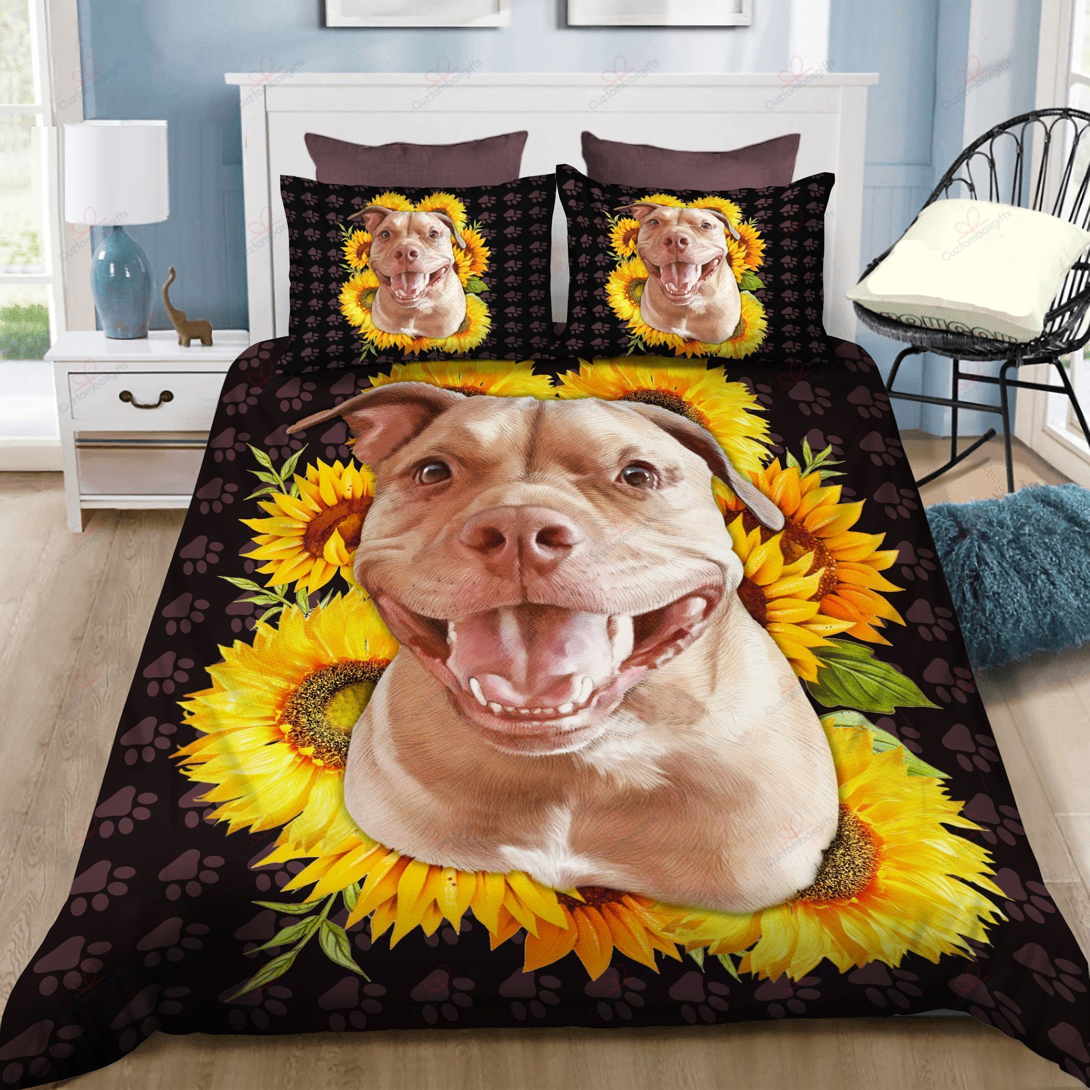 cute bulldog sunflower printed bedding set bedroom decor 6937