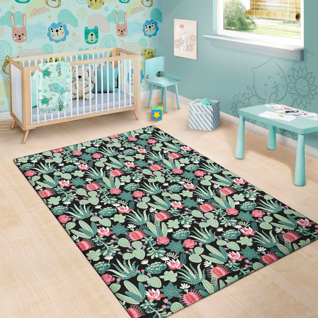 cute cactus and succulent print area rug floor decor 2929