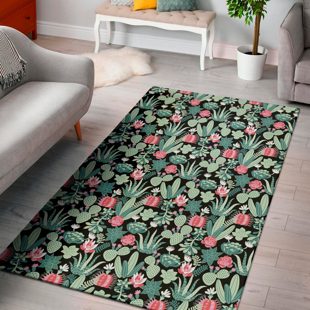 cute cactus and succulent print area rug floor decor 7164