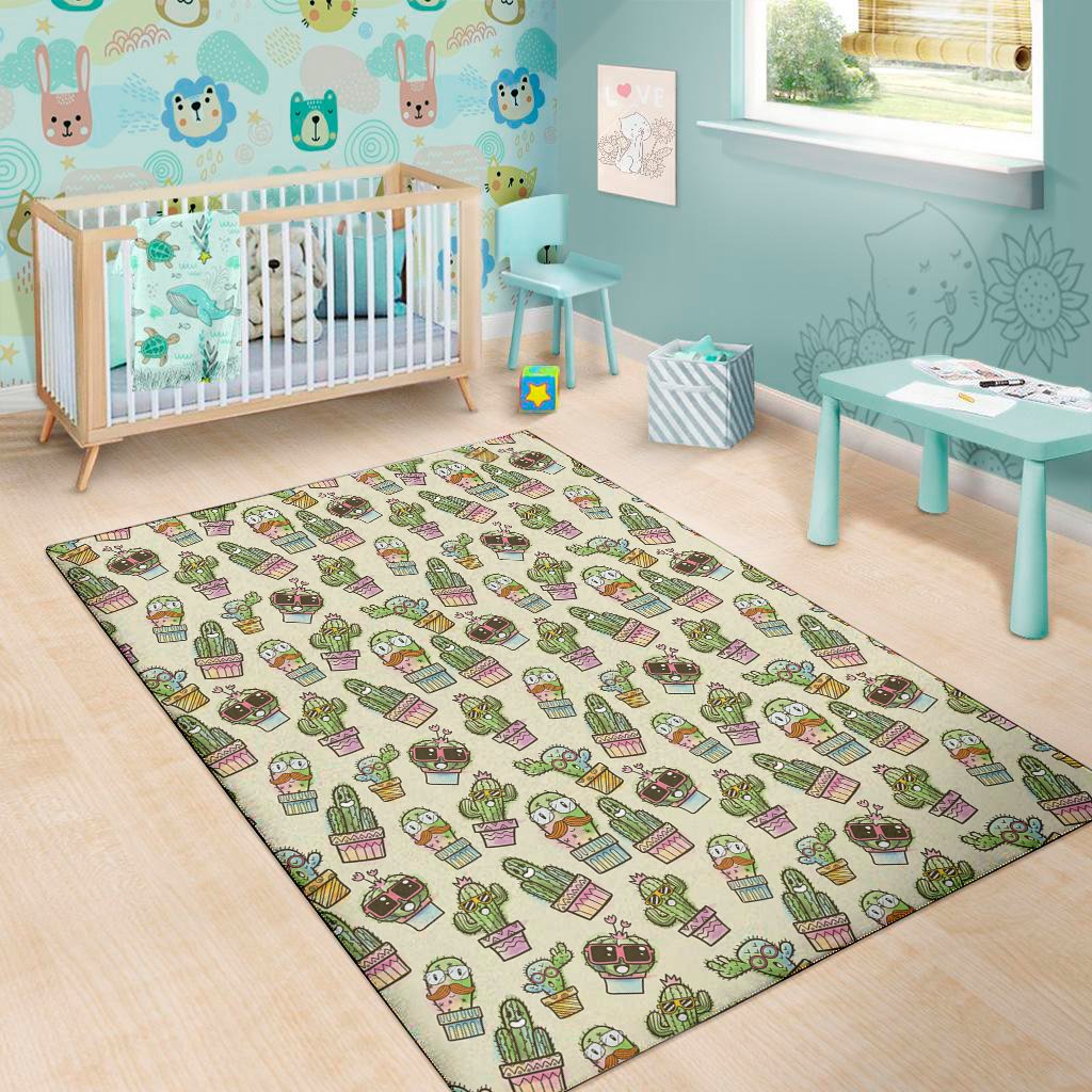 cute cartoon cactus pattern print area rug floor decor 6420