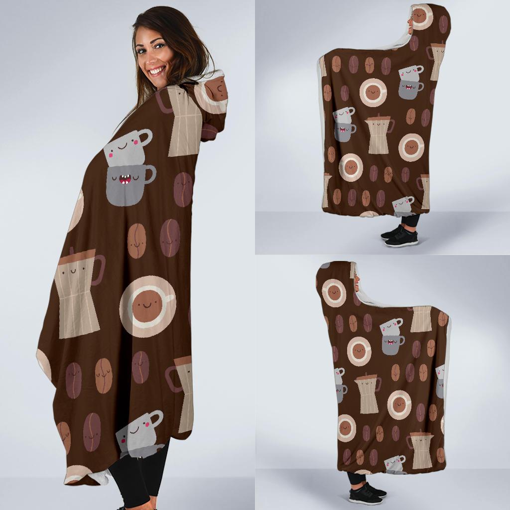 Cute Coffee Pattern Print Hooded Blanket Cloak Blanket cute coffee pattern print hooded blanket cloak blanket 4097